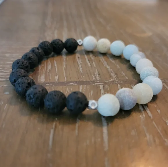 8mm Lava Stone Amazonite Gemstone Mala Bracelet 7.5 inches Meditation Energy  2 - Picture 3 of 3